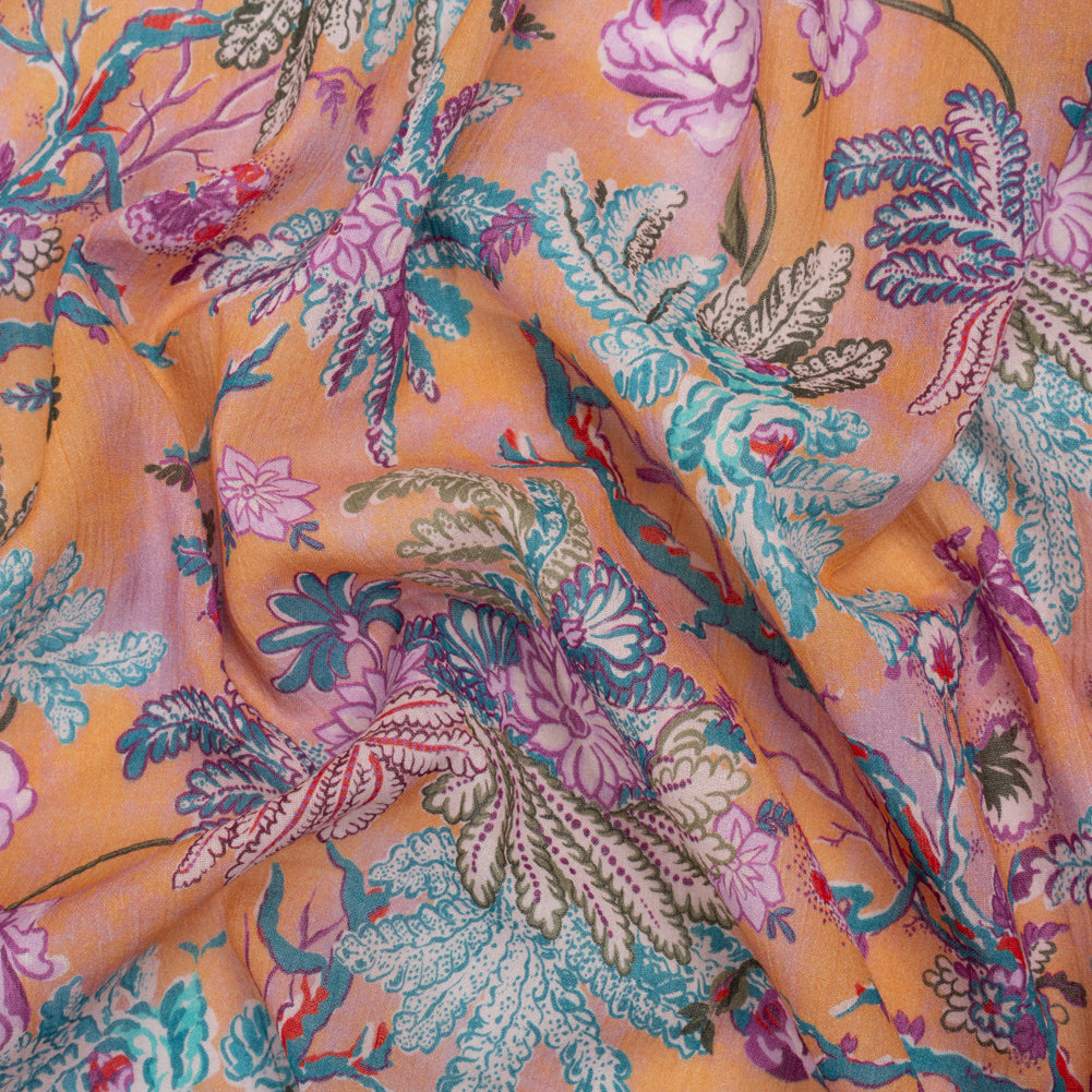 Crinkled Cotton Gauzy Woven Print - Creamsicle, Pink and Blue Floral - Mood Exclusive Derbyshire Stroll Crinkled Cotton Gauzy Woven Print - Creamsicle, Pink and Blue Floral - Mood Exclusive Derbyshire Stroll