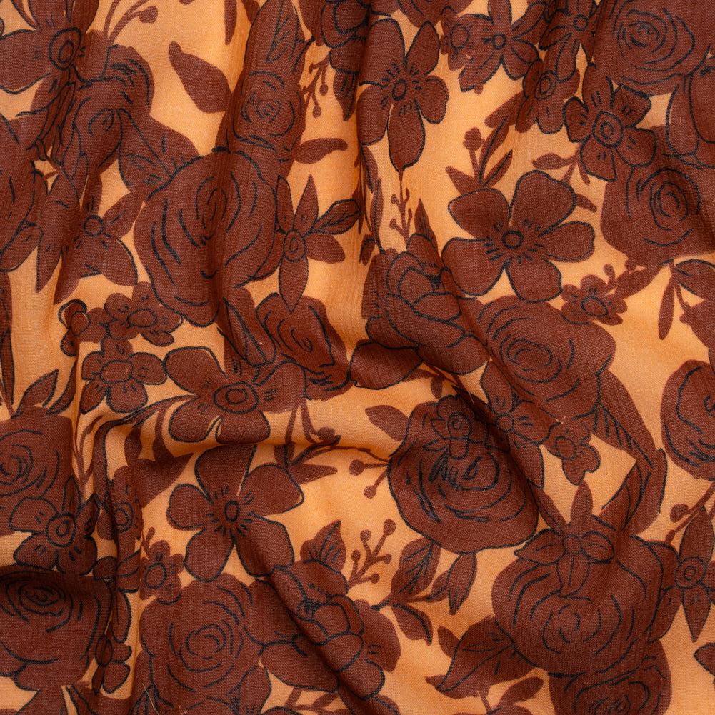 Crinkled Cotton Gauzy Woven Print - Rust and Pale Orange Floral - Mood Exclusive Floral Farewell Crinkled Cotton Gauzy Woven Print - Rust and Pale Orange Floral - Mood Exclusive Floral Farewell