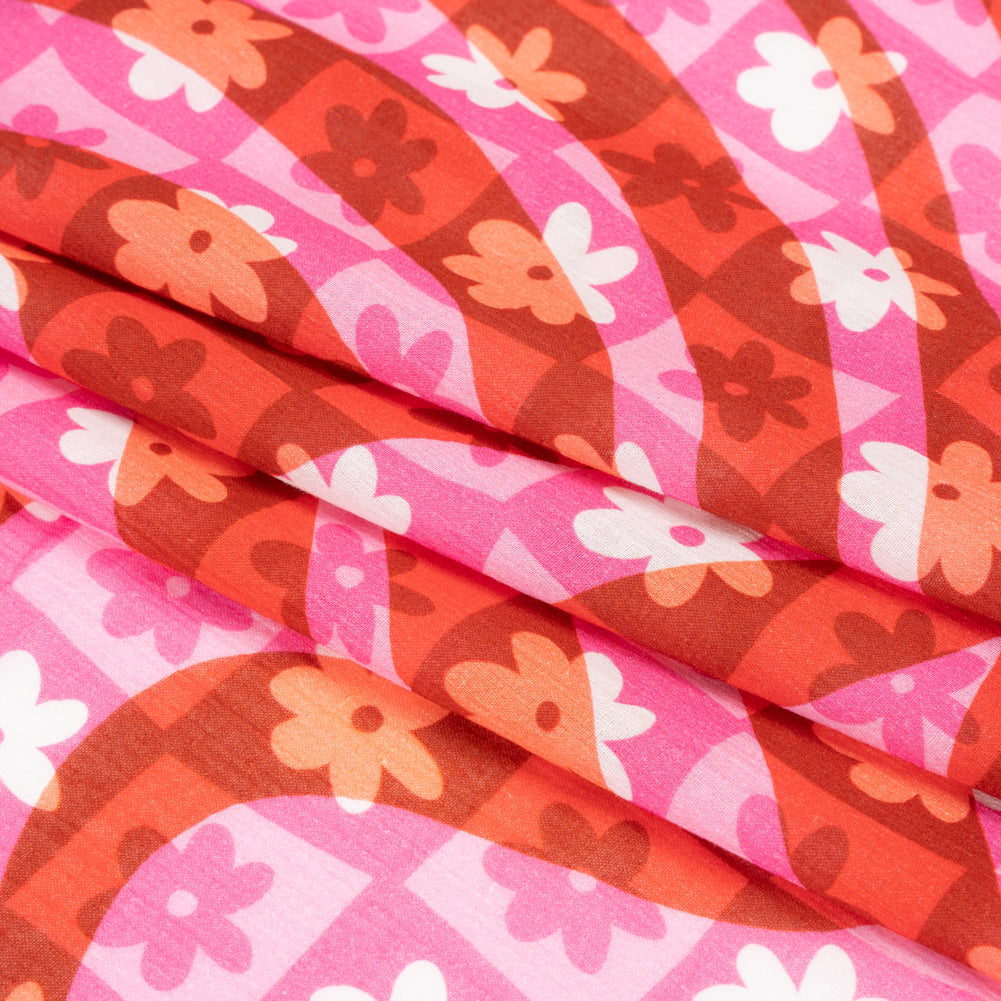 Crinkled Cotton Gauzy Woven Print - Red and Pink Flowers and Swirls on Checks - Mood Exclusive Gardener's Game Folded Crinkled Cotton Gauzy Woven Print - Red and Pink Flowers and Swirls on Checks - Mood Exclusive Gardener's Game Folded