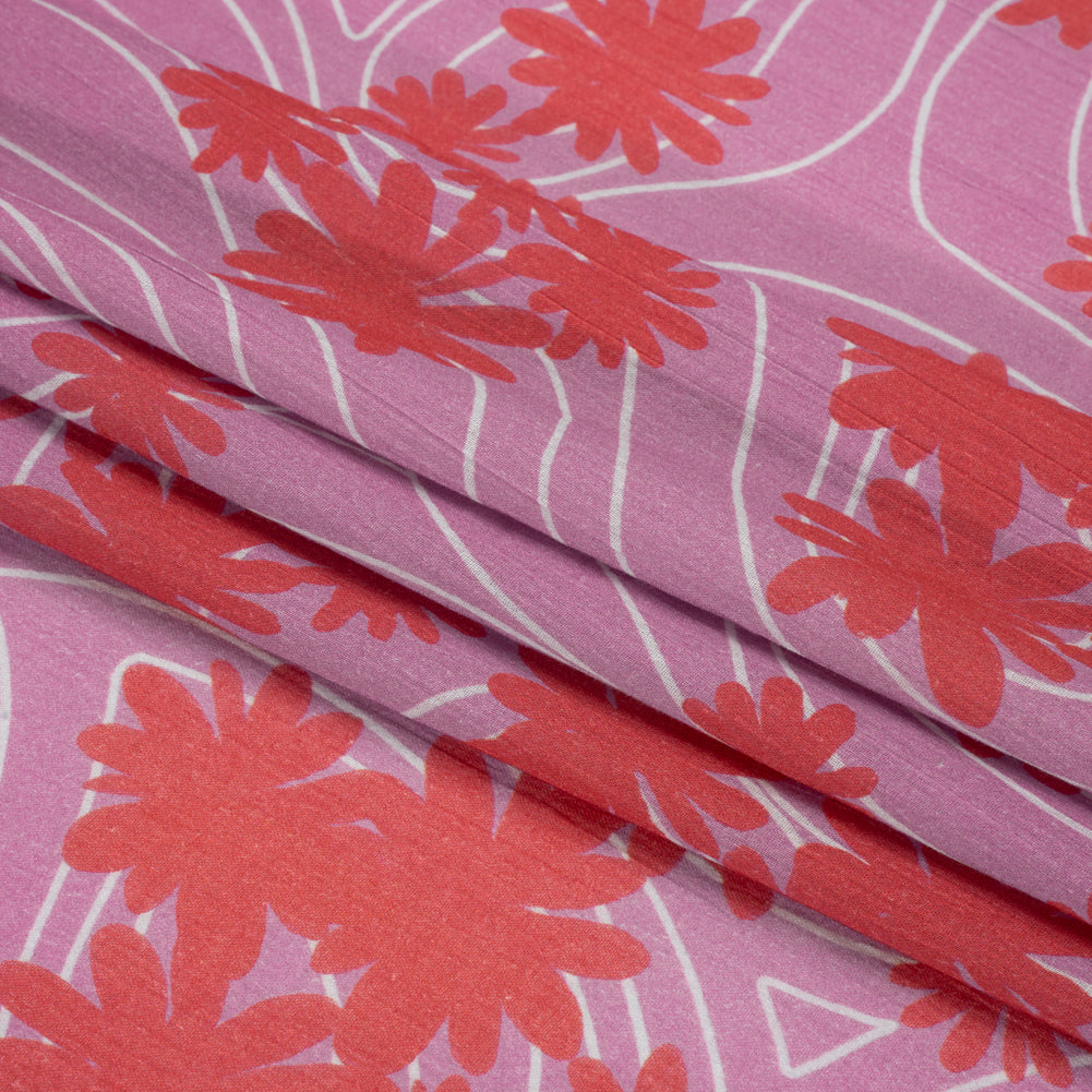 Crinkled Cotton Gauzy Woven Print - Red and Lilac Swirls and Florals - Mood Exclusive Daydreams and Daisies Folded Crinkled Cotton Gauzy Woven Print - Red and Lilac Swirls and Florals - Mood Exclusive Daydreams and Daisies Folded