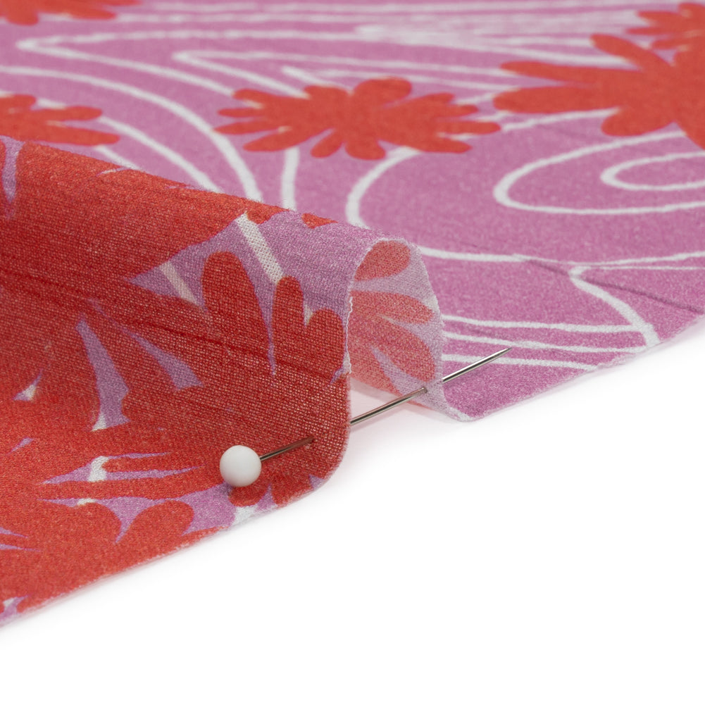 Crinkled Cotton Gauzy Woven Print - Red and Lilac Swirls and Florals - Mood Exclusive Daydreams and Daisies Detail Crinkled Cotton Gauzy Woven Print - Red and Lilac Swirls and Florals - Mood Exclusive Daydreams and Daisies Detail