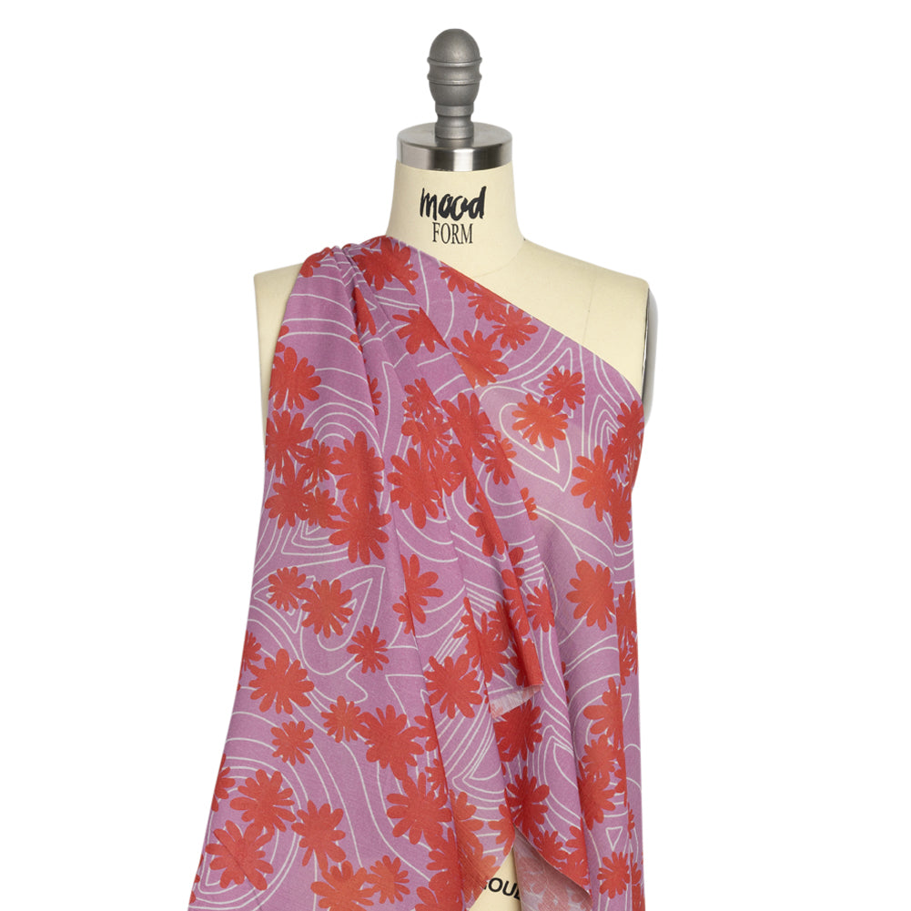 Crinkled Cotton Gauzy Woven Print - Red and Lilac Swirls and Florals - Mood Exclusive Daydreams and Daisies Drape Crinkled Cotton Gauzy Woven Print - Red and Lilac Swirls and Florals - Mood Exclusive Daydreams and Daisies Drape