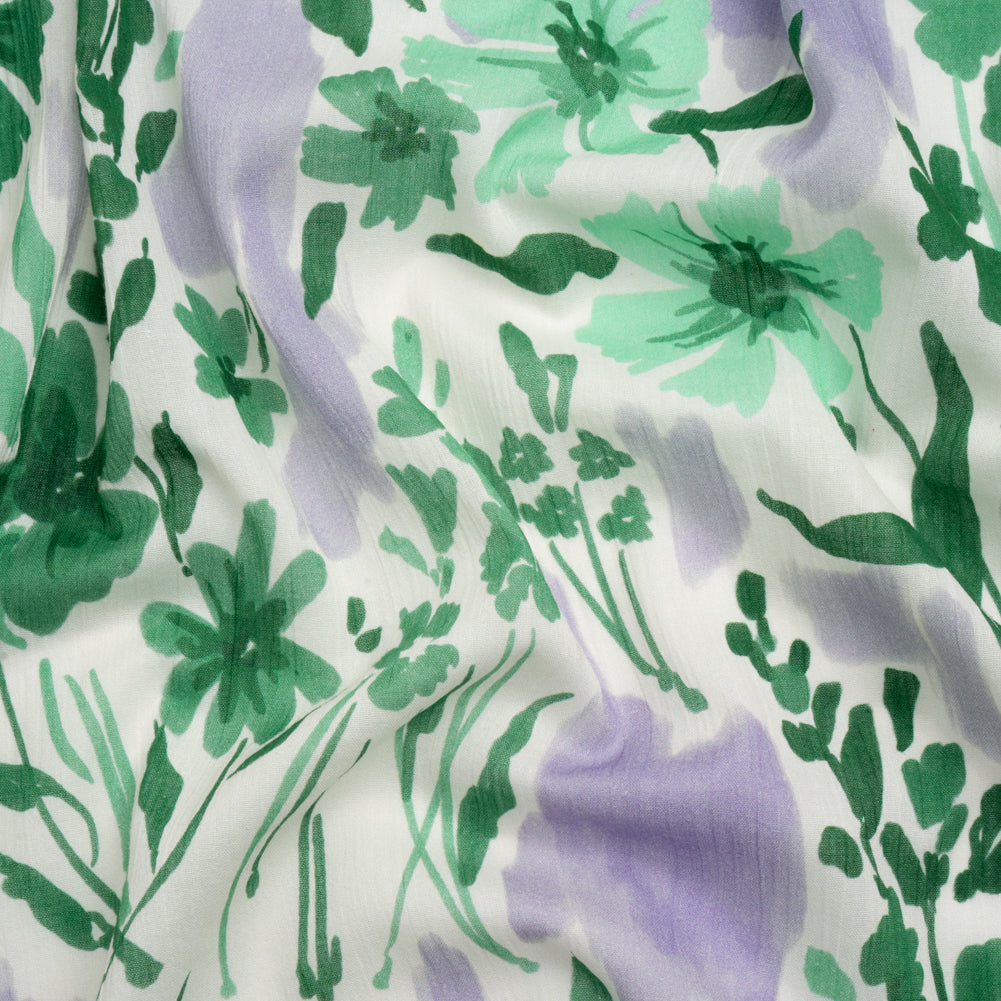 Crinkled Cotton Gauzy Woven Print - Lavender and Green Floral - Mood Exclusive Abundance Mindset Crinkled Cotton Gauzy Woven Print - Lavender and Green Floral - Mood Exclusive Abundance Mindset