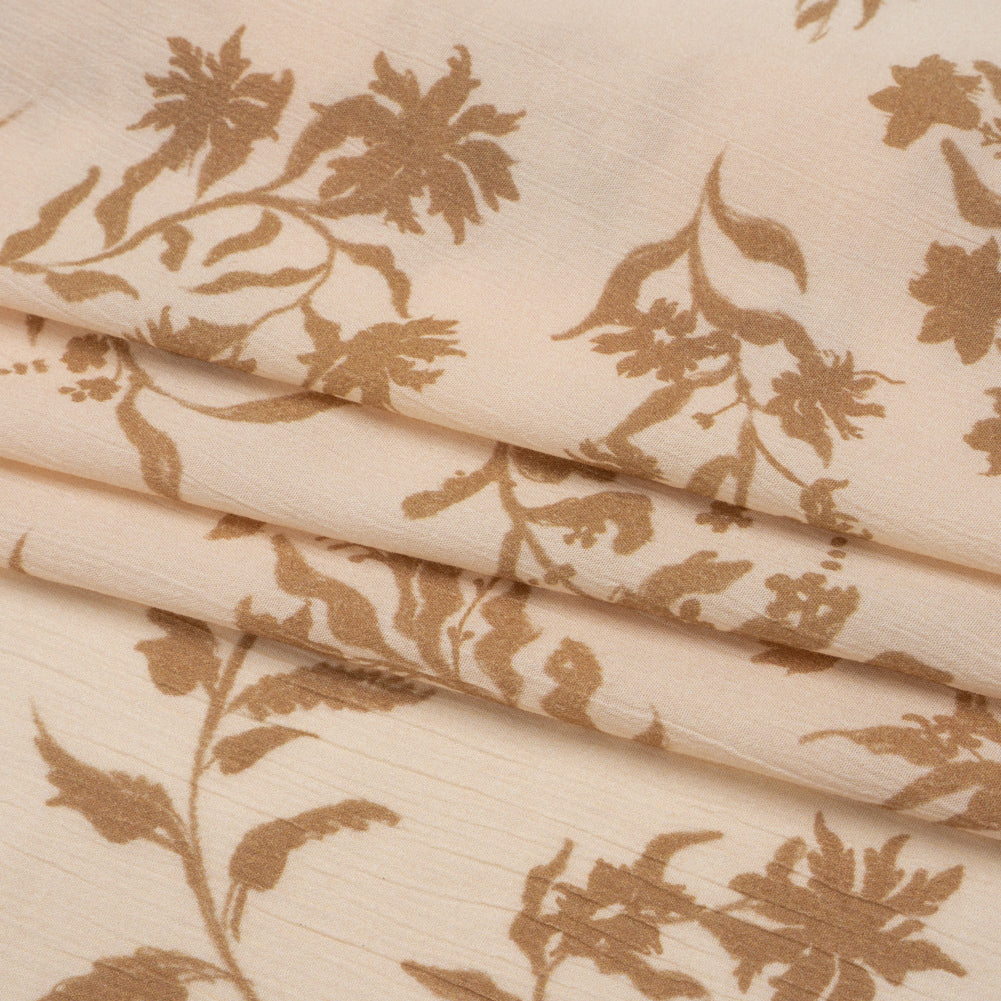 Mood Exclusive Beige Sprouting Sprigs Crinkled Gauzy Viscose Crepe Full Mood Exclusive Beige Sprouting Sprigs Crinkled Gauzy Viscose Crepe Full