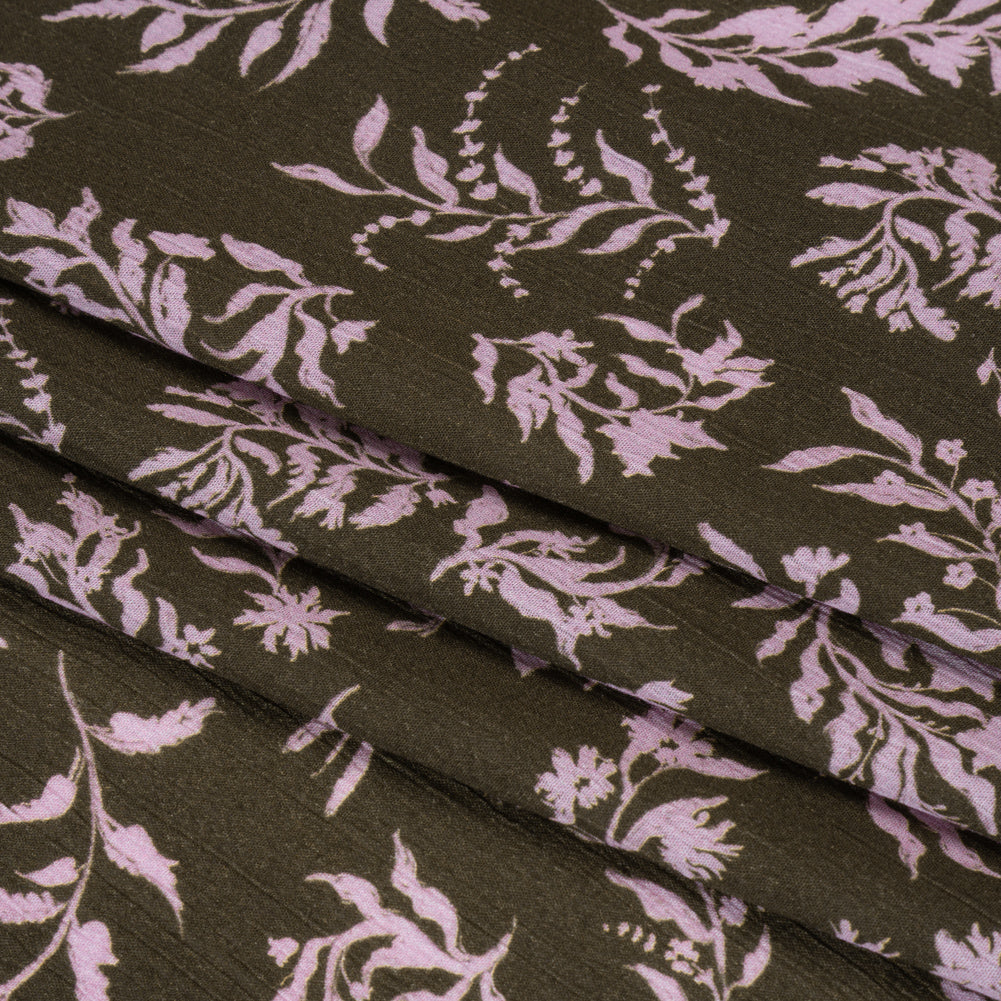 Mood Exclusive Olive Sprouting Sprigs Crinkled Gauzy Viscose Crepe Full Mood Exclusive Olive Sprouting Sprigs Crinkled Gauzy Viscose Crepe Full