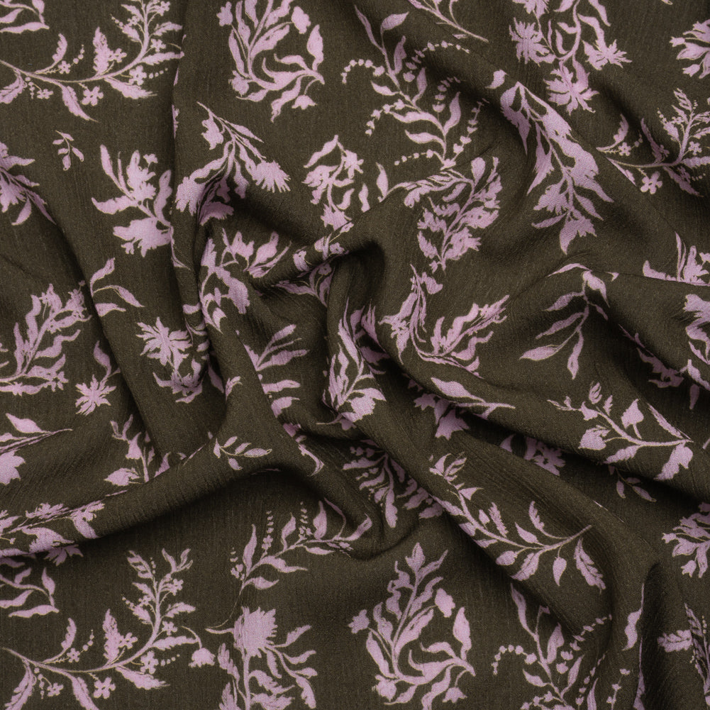 Mood Exclusive Olive Sprouting Sprigs Crinkled Gauzy Viscose Crepe Mood Exclusive Olive Sprouting Sprigs Crinkled Gauzy Viscose Crepe
