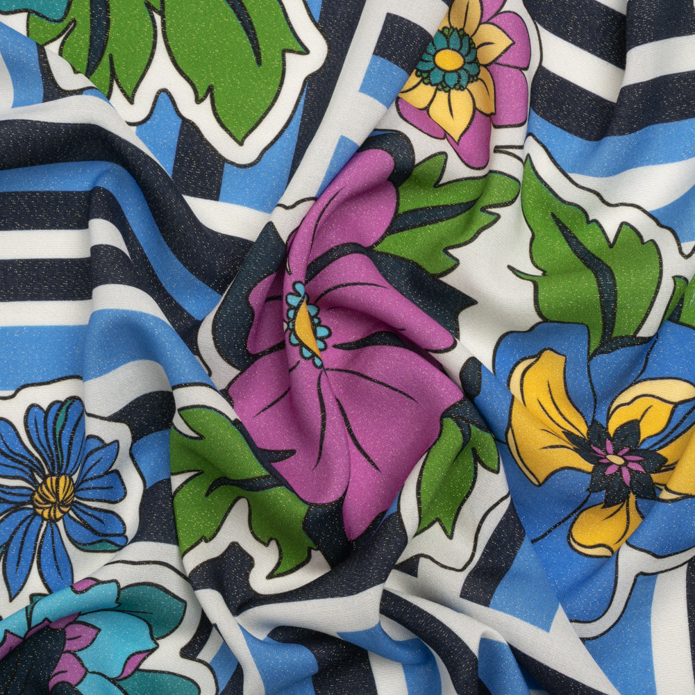 Metallic Viscose Woven Print - Blue Stripes and Florals - Mood Exclusive Countess Clarissa Metallic Viscose Woven Print - Blue Stripes and Florals - Mood Exclusive Countess Clarissa