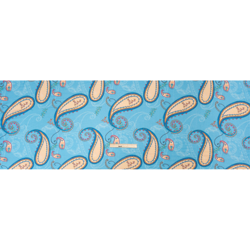 Metallic Viscose Woven Print - Blue and Peach Paisley - Mood Exclusive Bedelia Beginnings Full Metallic Viscose Woven Print - Blue and Peach Paisley - Mood Exclusive Bedelia Beginnings Full