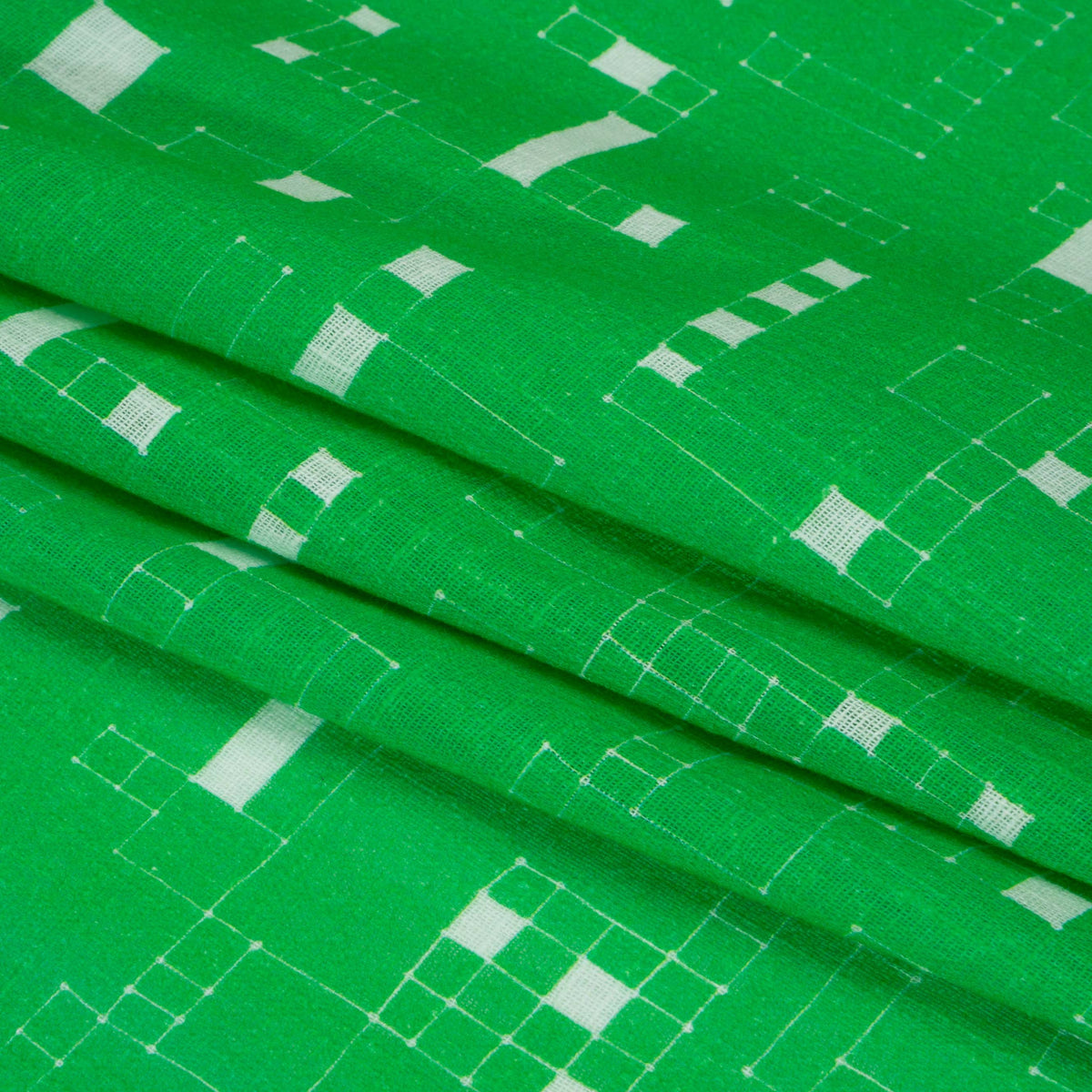 Slubbed Gauzy Cotton Woven Print - Kelly Green Geometric Squares - Mood Exclusive Blocked In Folded Slubbed Gauzy Cotton Woven Print - Kelly Green Geometric Squares - Mood Exclusive Blocked In Folded