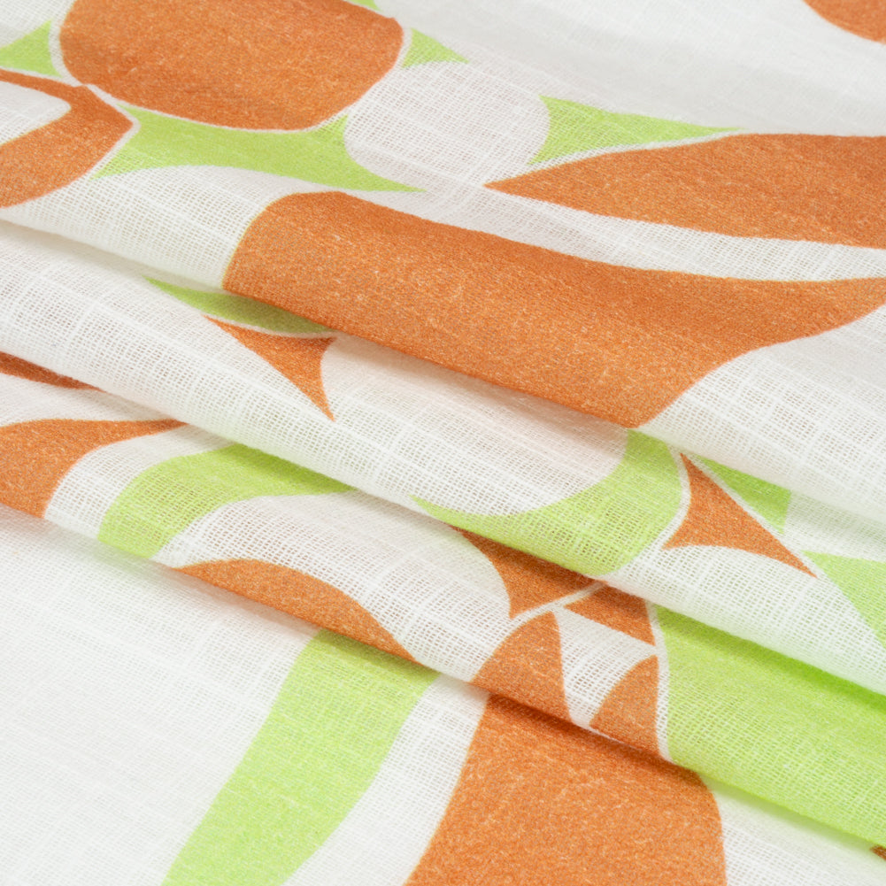 Slubbed Gauzy Cotton Woven Print - Burnt Orange, Lime and White Abstract - Mood Exclusive Circus of Clouds Folded Slubbed Gauzy Cotton Woven Print - Burnt Orange, Lime and White Abstract - Mood Exclusive Circus of Clouds Folded