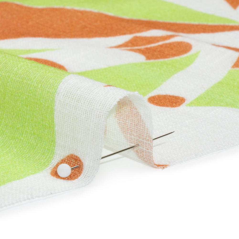Slubbed Gauzy Cotton Woven Print - Burnt Orange, Lime and White Abstract - Mood Exclusive Circus of Clouds Detail Slubbed Gauzy Cotton Woven Print - Burnt Orange, Lime and White Abstract - Mood Exclusive Circus of Clouds Detail