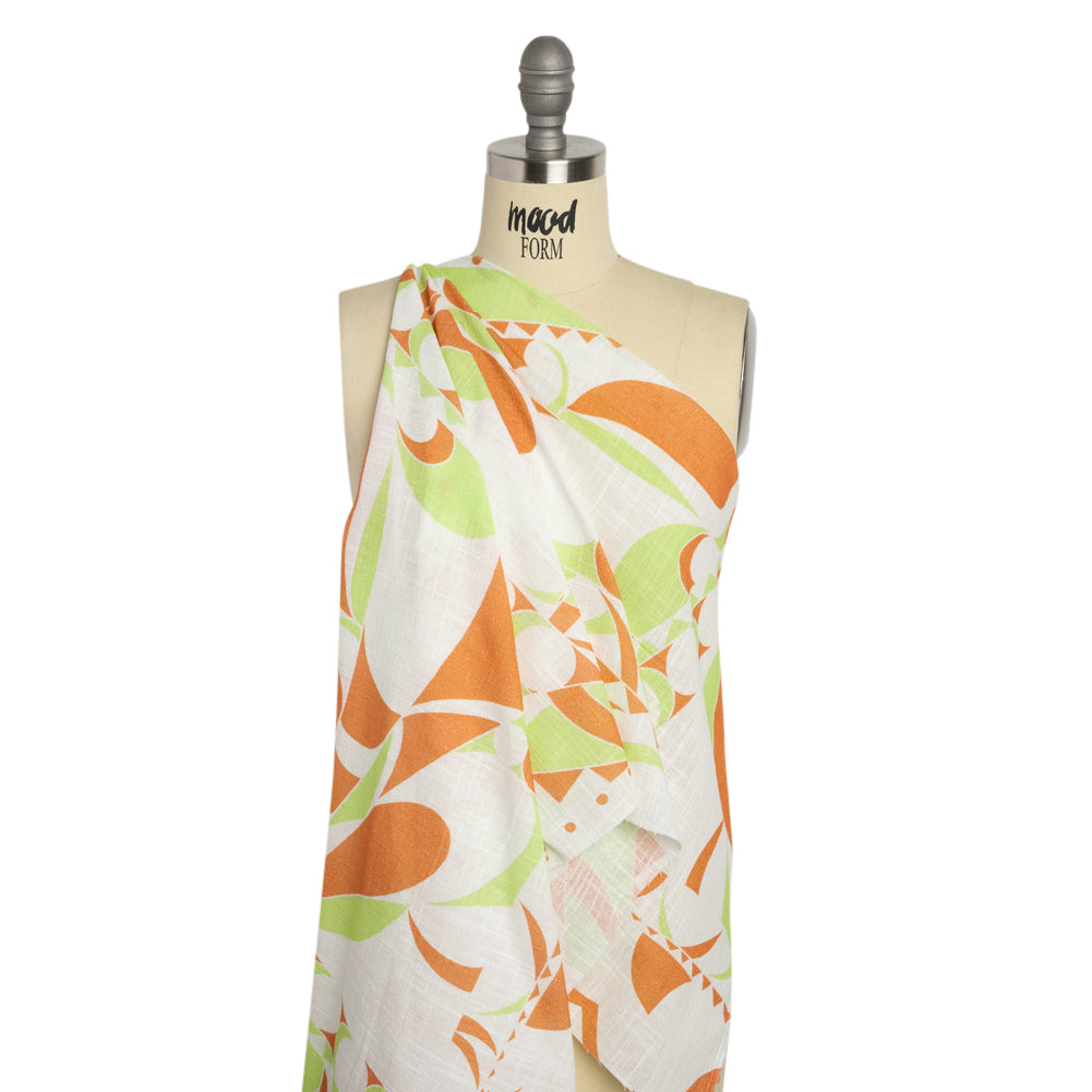 Slubbed Gauzy Cotton Woven Print - Burnt Orange, Lime and White Abstract - Mood Exclusive Circus of Clouds Drape Slubbed Gauzy Cotton Woven Print - Burnt Orange, Lime and White Abstract - Mood Exclusive Circus of Clouds Drape