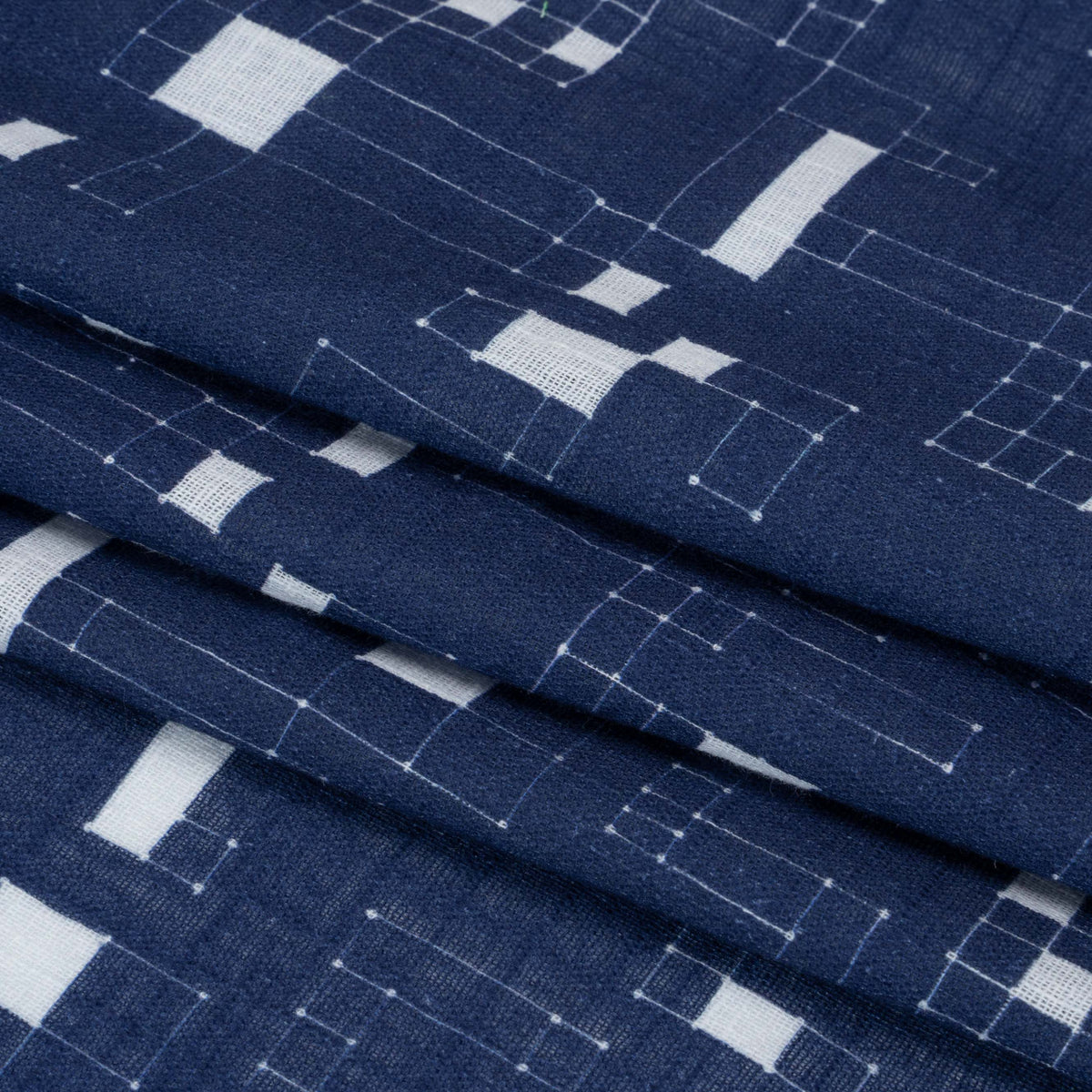 Slubbed Gauzy Cotton Woven Print - Navy Geometric Squares - Mood Exclusive Blocked In Folded Slubbed Gauzy Cotton Woven Print - Navy Geometric Squares - Mood Exclusive Blocked In Folded