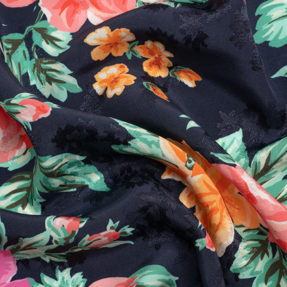 Floral Viscose Jacquard Print - Midnight and Orange Floral - Mood Exclusive Downright Dalloway Floral Viscose Jacquard Print - Midnight and Orange Floral - Mood Exclusive Downright Dalloway