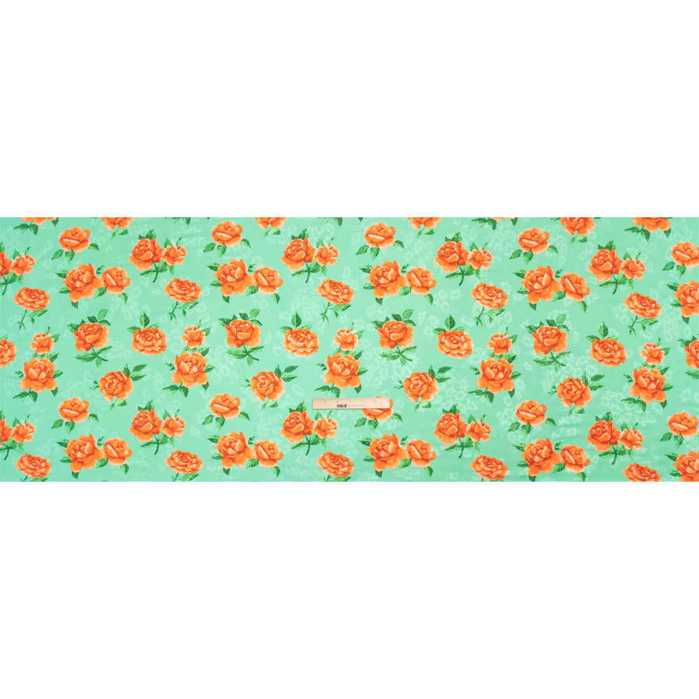 Floral Viscose Jacquard Print - Mint Green and Orange Floral - Mood Exclusive Robin's Egg Rose Drape Floral Viscose Jacquard Print - Mint Green and Orange Floral - Mood Exclusive Robin's Egg Rose Drape