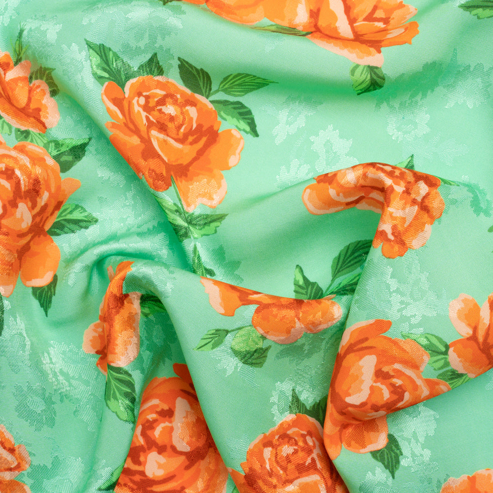 Floral Viscose Jacquard Print - Mint Green and Orange Floral - Mood Exclusive Robin's Egg Rose Floral Viscose Jacquard Print - Mint Green and Orange Floral - Mood Exclusive Robin's Egg Rose
