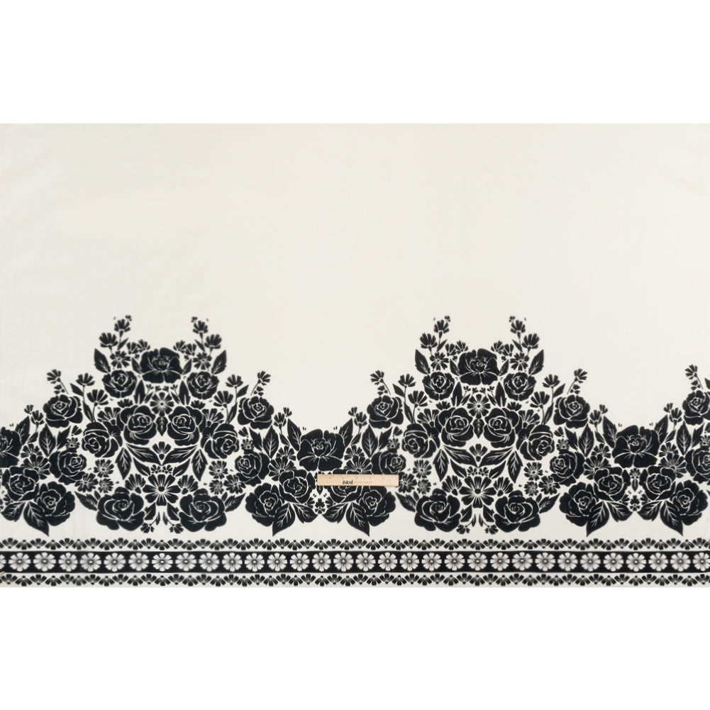 Crinkled Cotton Gauze Panel - Black and White Roses - Mood Exclusive Mounting Roses Print Full Crinkled Cotton Gauze Panel - Black and White Roses - Mood Exclusive Mounting Roses Print Full
