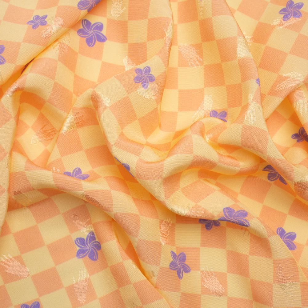 Hands Viscose Jacquard Print - Peach Floral Checkerboard - Mood Exclusive Dippin' Disco Hands Viscose Jacquard Print - Peach Floral Checkerboard - Mood Exclusive Dippin' Disco