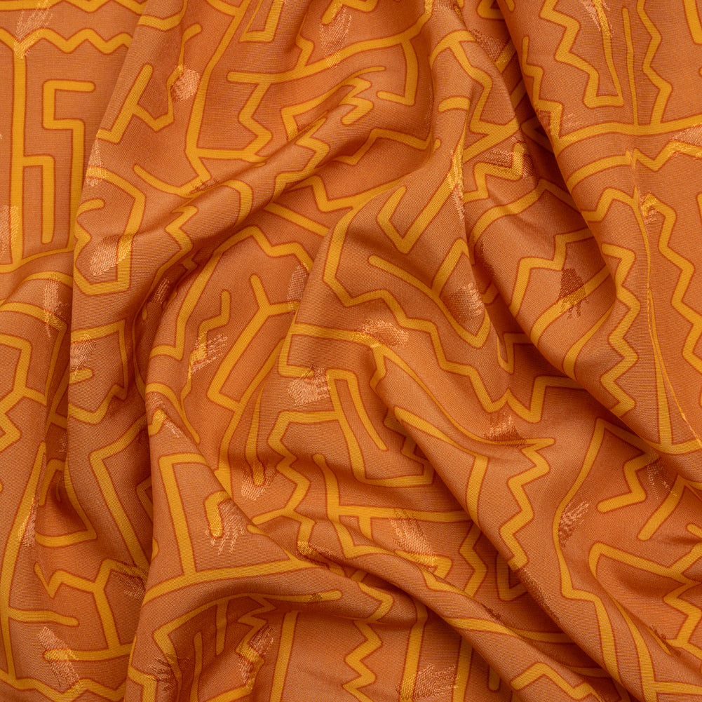 Hands Viscose Jacquard Print - Orange Maze Lines - Mood Exclusive Great Escape Hands Viscose Jacquard Print - Orange Maze Lines - Mood Exclusive Great Escape