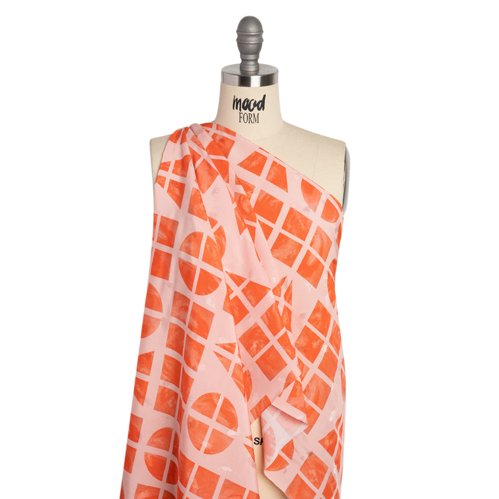 Hands Viscose Jacquard Print - Coral Divided Geometric Shapes - Mood Exclusive Elementary Views Detail Hands Viscose Jacquard Print - Coral Divided Geometric Shapes - Mood Exclusive Elementary Views Detail