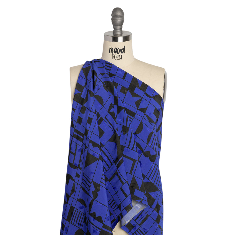 Hands Viscose Jacquard Print - Cobalt Blue Geometric Blocks - Mood Exclusive Shape Shifter Detail Hands Viscose Jacquard Print - Cobalt Blue Geometric Blocks - Mood Exclusive Shape Shifter Detail