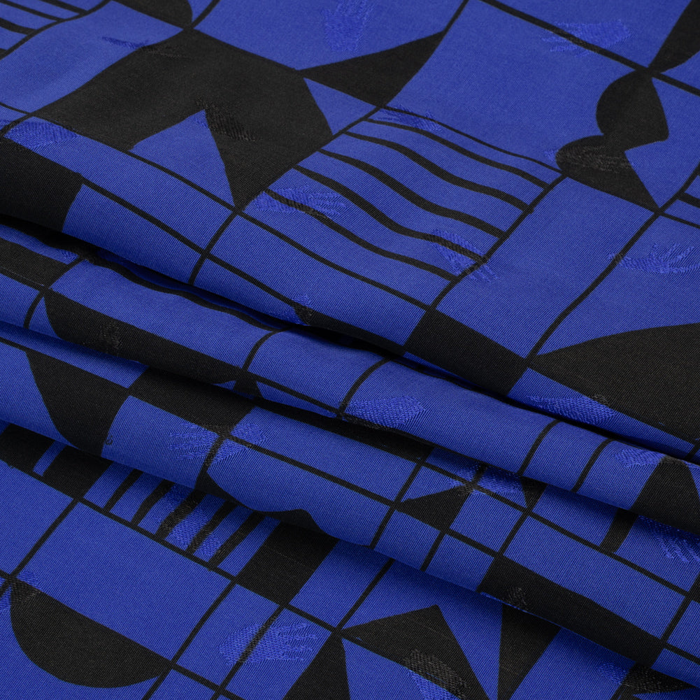 Hands Viscose Jacquard Print - Cobalt Blue Geometric Blocks - Mood Exclusive Shape Shifter Full Hands Viscose Jacquard Print - Cobalt Blue Geometric Blocks - Mood Exclusive Shape Shifter Full