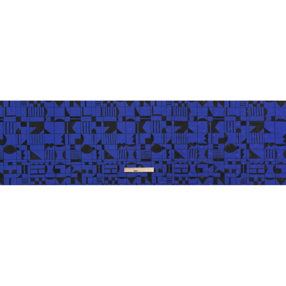 Hands Viscose Jacquard Print - Cobalt Blue Geometric Blocks - Mood Exclusive Shape Shifter Drape Hands Viscose Jacquard Print - Cobalt Blue Geometric Blocks - Mood Exclusive Shape Shifter Drape