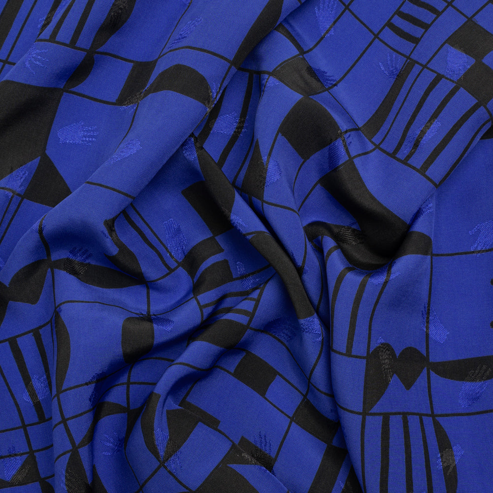 Hands Viscose Jacquard Print - Cobalt Blue Geometric Blocks - Mood Exclusive Shape Shifter Hands Viscose Jacquard Print - Cobalt Blue Geometric Blocks - Mood Exclusive Shape Shifter