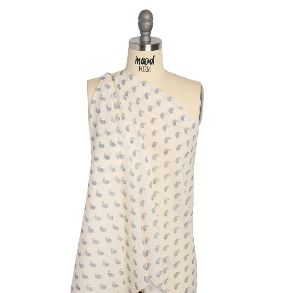 Crinkled Cotton Gauzy Woven Print - Cream and Blue Paisley - Mood Exclusive Bit of Bloom Drape Crinkled Cotton Gauzy Woven Print - Cream and Blue Paisley - Mood Exclusive Bit of Bloom Drape