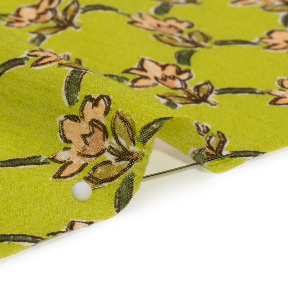 Crinkled Cotton Gauzy Woven Print - Lime Green and Pink Floral Lattice - Mood Exclusive Tulip Trellis Detail Crinkled Cotton Gauzy Woven Print - Lime Green and Pink Floral Lattice - Mood Exclusive Tulip Trellis Detail