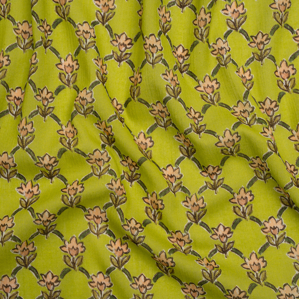 Crinkled Cotton Gauzy Woven Print - Lime Green and Pink Floral Lattice - Mood Exclusive Tulip Trellis Crinkled Cotton Gauzy Woven Print - Lime Green and Pink Floral Lattice - Mood Exclusive Tulip Trellis