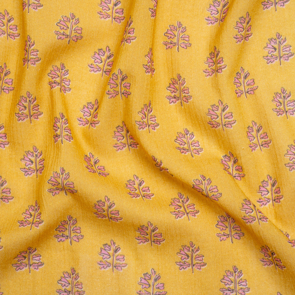 Crinkled Cotton Gauzy Woven Print - Yellow and Pink Leaves - Mood Exclusive Fields of Gold Crinkled Cotton Gauzy Woven Print - Yellow and Pink Leaves - Mood Exclusive Fields of Gold