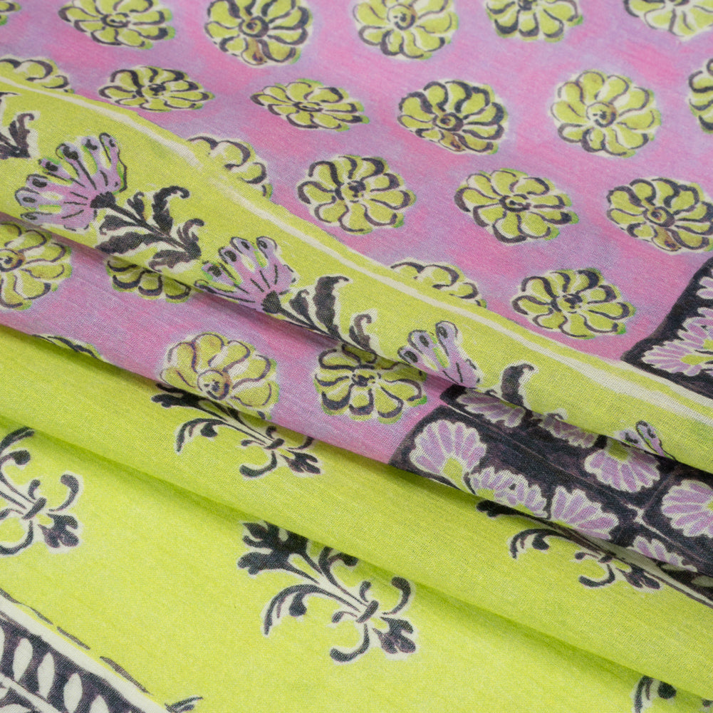 Crinkled Cotton Gauzy Woven Panel - Baby Pink and Lime Green Floral Patchwork - Mood Exclusive Oued Fes Folded Crinkled Cotton Gauzy Woven Panel - Baby Pink and Lime Green Floral Patchwork - Mood Exclusive Oued Fes Folded