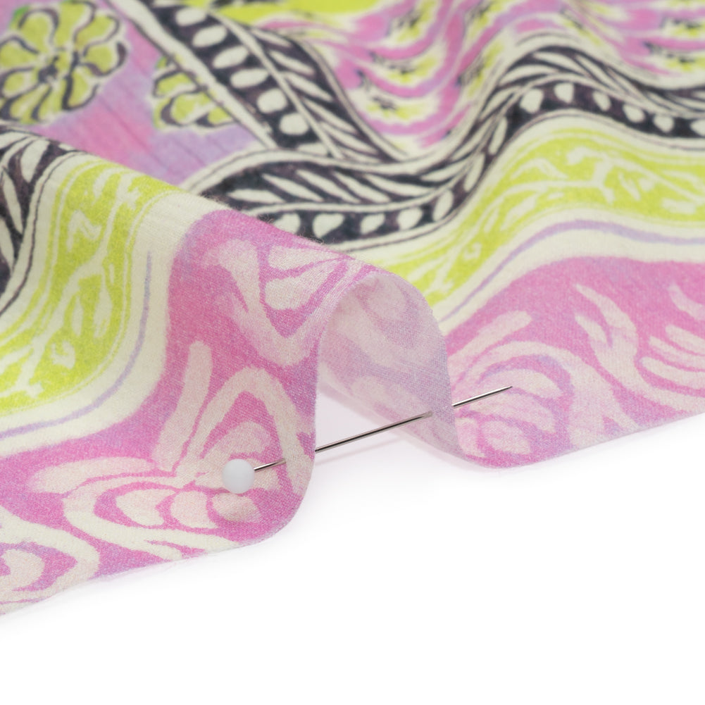 Crinkled Cotton Gauzy Woven Panel - Baby Pink and Lime Green Floral Patchwork - Mood Exclusive Oued Fes Detail Crinkled Cotton Gauzy Woven Panel - Baby Pink and Lime Green Floral Patchwork - Mood Exclusive Oued Fes Detail
