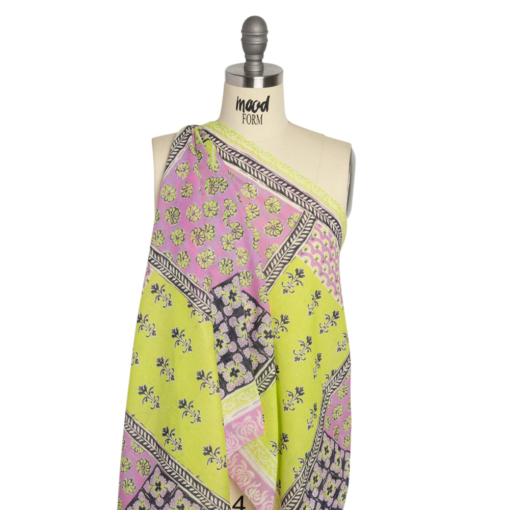 Crinkled Cotton Gauzy Woven Panel - Baby Pink and Lime Green Floral Patchwork - Mood Exclusive Oued Fes Drape Crinkled Cotton Gauzy Woven Panel - Baby Pink and Lime Green Floral Patchwork - Mood Exclusive Oued Fes Drape