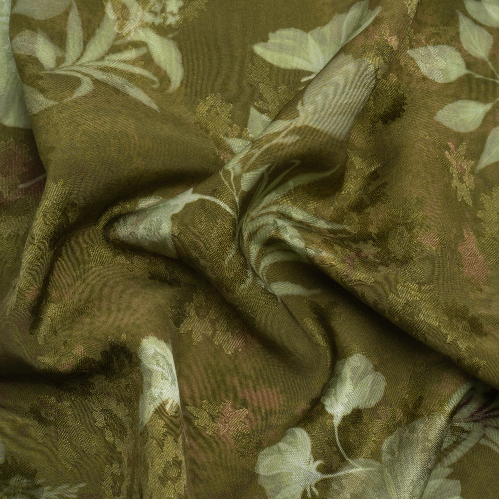 Floral Viscose Jacquard Print - Olive Green Leafy Floral - Mood Exclusive Willow Wanderer Floral Viscose Jacquard Print - Olive Green Leafy Floral - Mood Exclusive Willow Wanderer