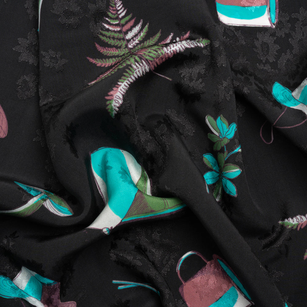 Floral Viscose Jacquard Print - Black, Blue and Red Camping Icons - Mood Exclusive Friend of Fern Floral Viscose Jacquard Print - Black, Blue and Red Camping Icons - Mood Exclusive Friend of Fern