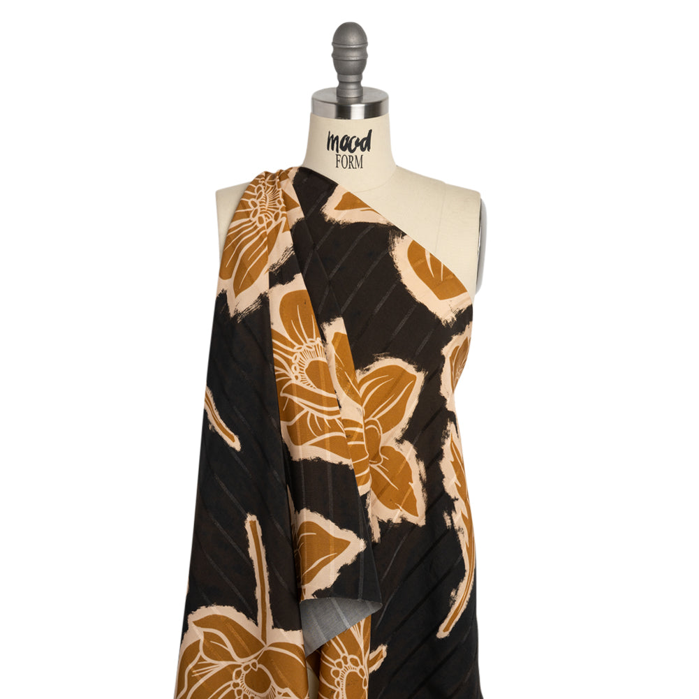 Striped Viscose Jacquard Print - Mustard Floral - Mood Exclusive Simple Luxuries Detail Striped Viscose Jacquard Print - Mustard Floral - Mood Exclusive Simple Luxuries Detail