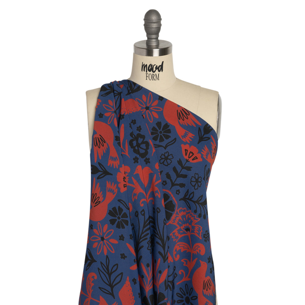 Mood Exclusive Blue Feathered Folklore Sustainable Viscose and Polyester Twill Detail Mood Exclusive Blue Feathered Folklore Sustainable Viscose and Polyester Twill Detail