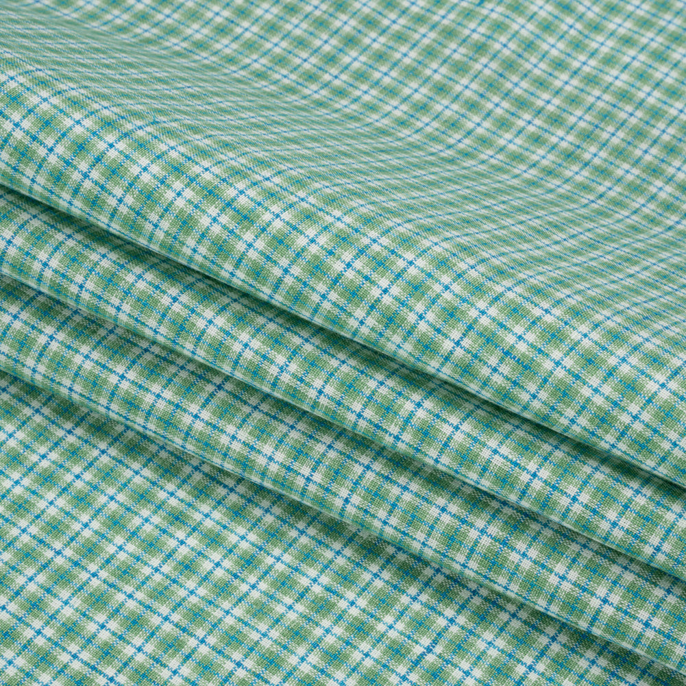 Grass Green, Blue and White Plaid Medium Weight Linen Woven Folded Grass Green, Blue and White Plaid Medium Weight Linen Woven Folded