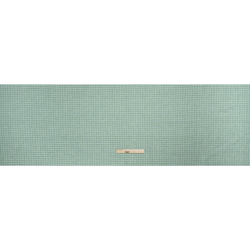 Grass Green, Blue and White Plaid Medium Weight Linen Woven Full Grass Green, Blue and White Plaid Medium Weight Linen Woven Full