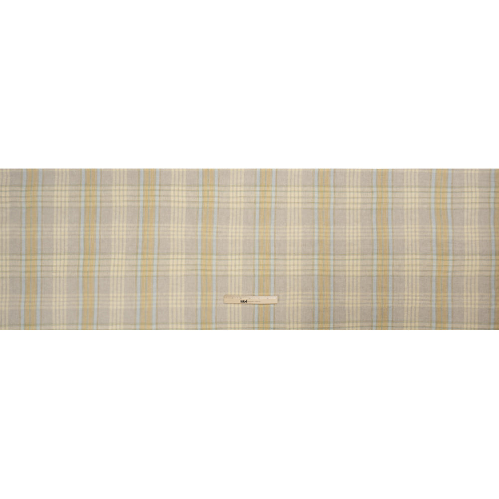 Oatmeal, Pale Yellow and Baby Blue Plaid Lightweight Linen Woven Full Oatmeal, Pale Yellow and Baby Blue Plaid Lightweight Linen Woven Full