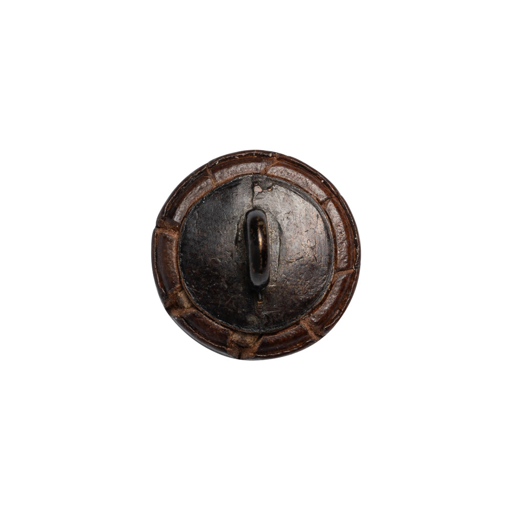 Italian Brown Flat Top Leather Shank Back Button - 24L/15mm Detail Italian Brown Flat Top Leather Shank Back Button - 24L/15mm Detail