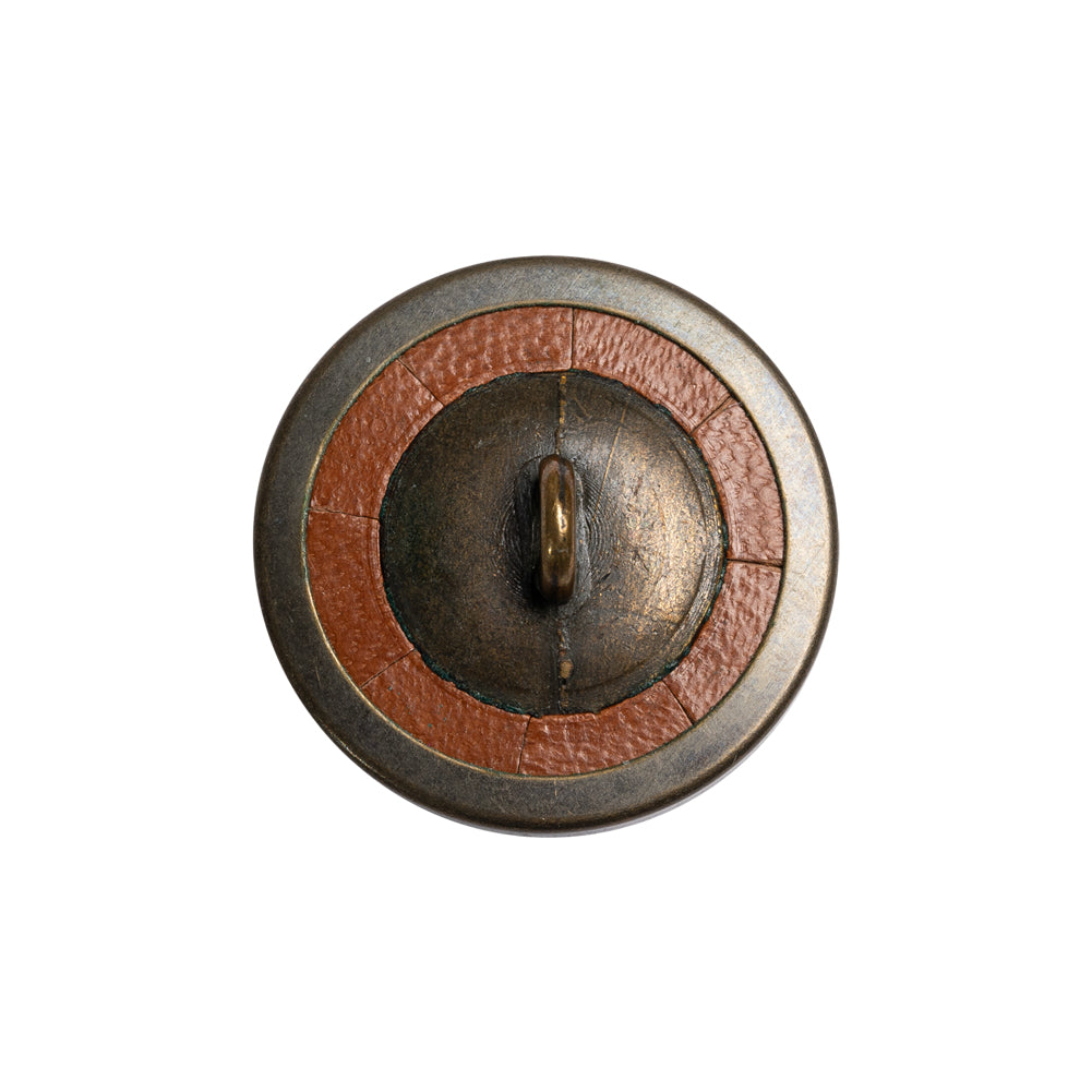 Light Brown and Gunmetal Domed Leather Shank Back Button - 36L/23mm Detail Light Brown and Gunmetal Domed Leather Shank Back Button - 36L/23mm Detail