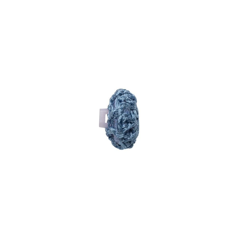 French Blue Crochet Fabric Covered Shank Back Button - 16L/10mm Folded French Blue Crochet Fabric Covered Shank Back Button - 16L/10mm Folded