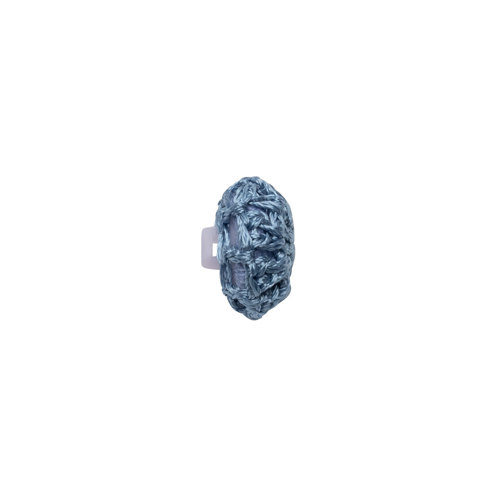 French Blue Crochet Fabric Covered Shank Back Button - 18L/11.5mm Folded French Blue Crochet Fabric Covered Shank Back Button - 18L/11.5mm Folded