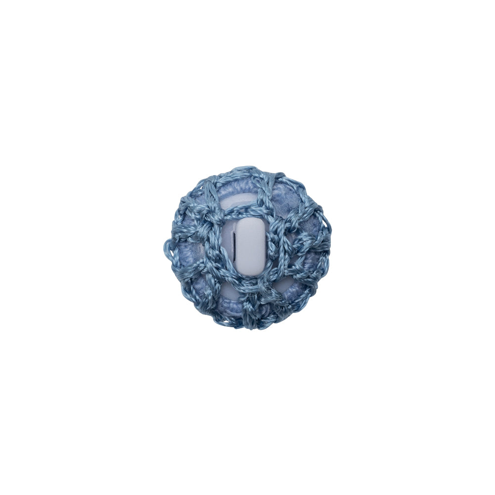 French Blue Crochet Fabric Covered Shank Back Button - 20L/12.5mm Detail French Blue Crochet Fabric Covered Shank Back Button - 20L/12.5mm Detail