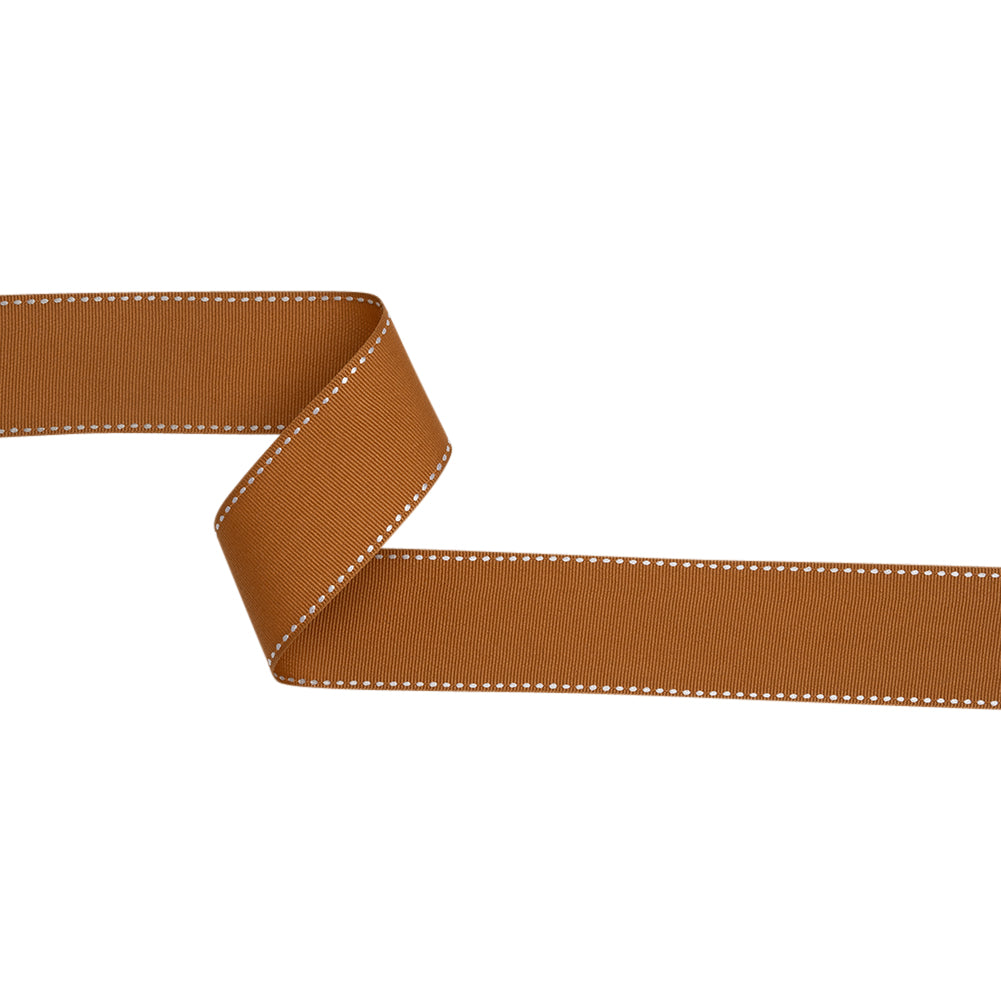 Grosgrain Ribbon with White Stitched Borders - Light Brown - 1.5" Grosgrain Ribbon with White Stitched Borders - Light Brown - 1.5"
