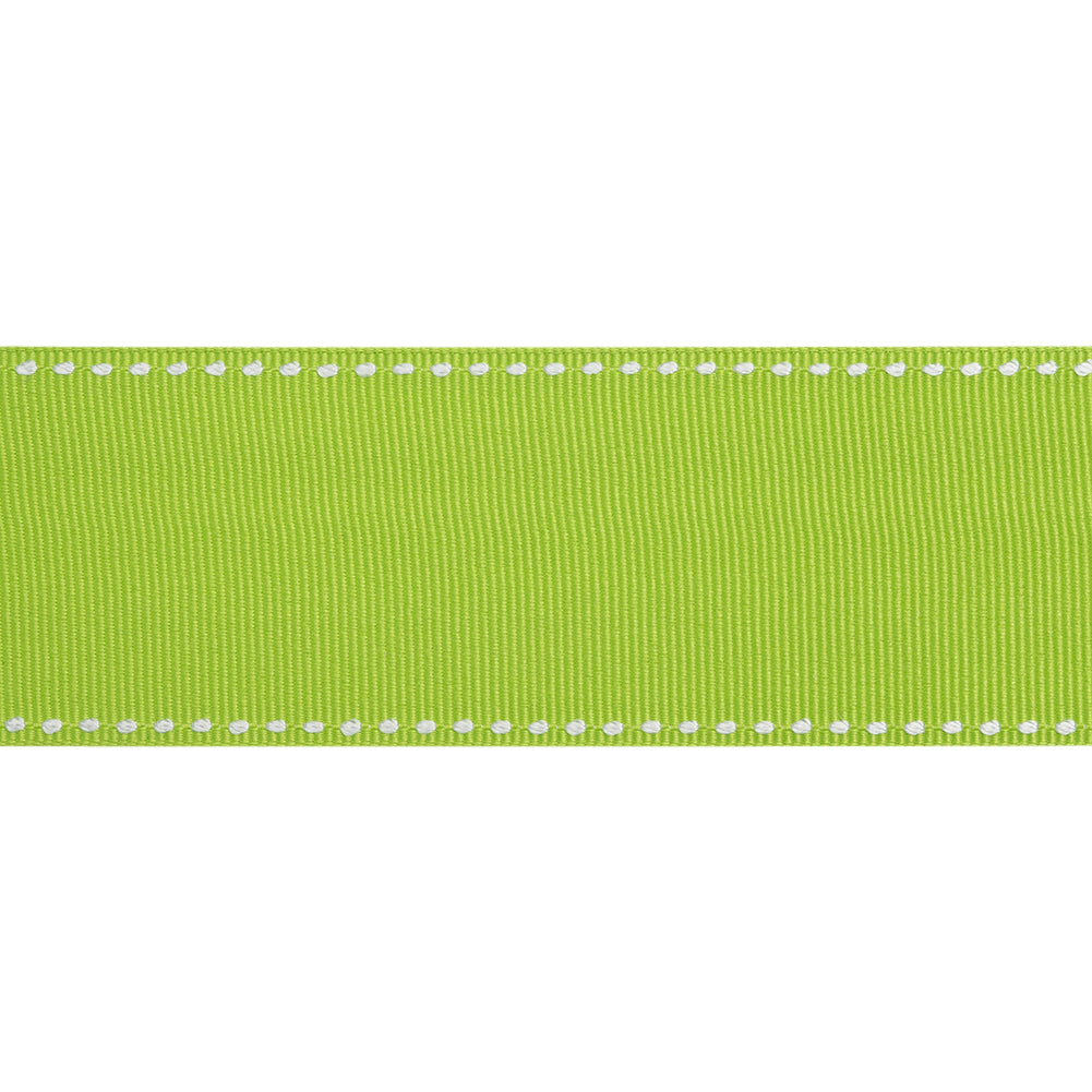 Grosgrain Ribbon with White Stitched Borders - Lime Green - 1.5" - Folded Grosgrain Ribbon with White Stitched Borders - Lime Green - 1.5" - Folded