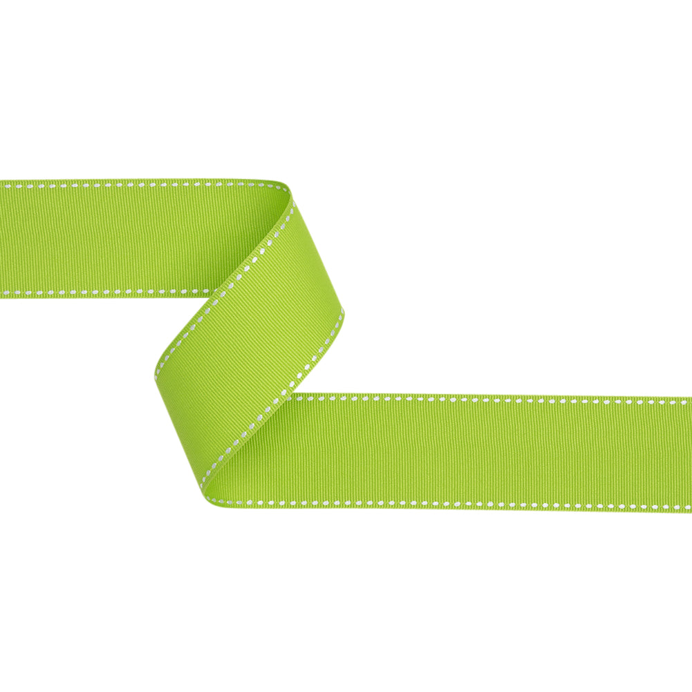 Grosgrain Ribbon with White Stitched Borders - Lime Green - 1.5" Grosgrain Ribbon with White Stitched Borders - Lime Green - 1.5"
